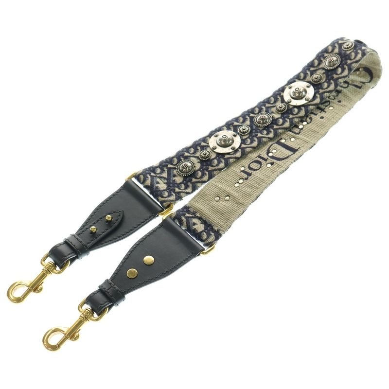 Christian Dior Oblique Shoulder Strap Navy Canvas Gold Hardware
