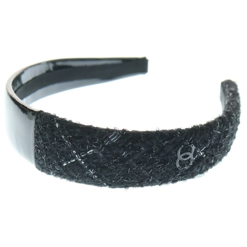 Chanel Coco Mark Patent Tweed Switching Catsuit Black Women