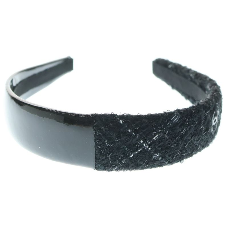 Chanel Coco Mark Patent Tweed Switching Catsuit Black Women