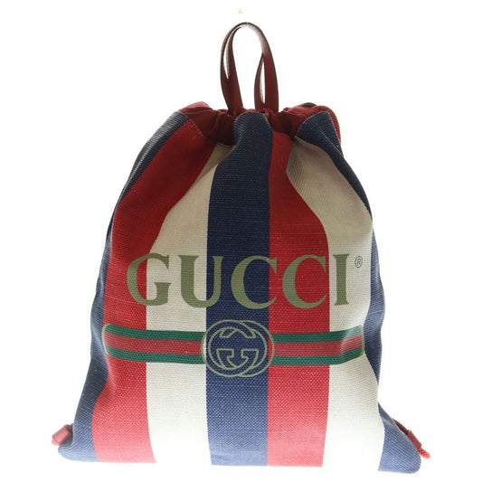 Gucci Vintage Logo Print Tricolor Drawstring Canvas Leather Backpack Sac