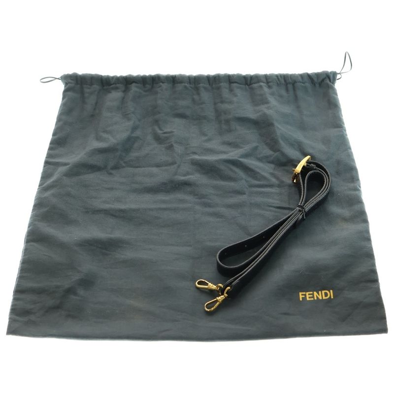 Fendi Chameleon FF Logo Plate Leather 2WAY Hand Shoulder Bag Gold Hardware