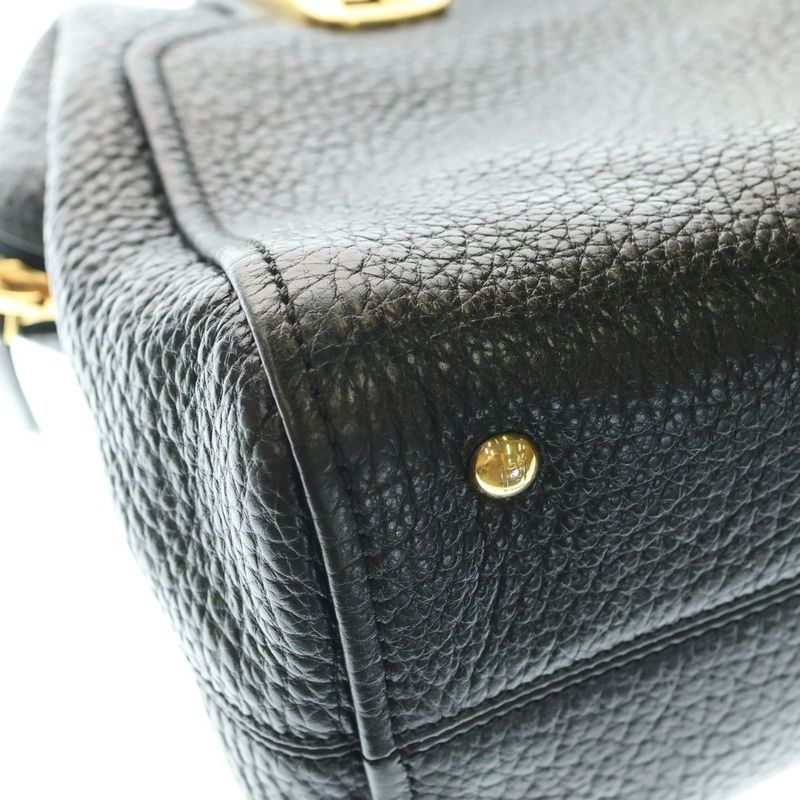 Fendi Chameleon FF Logo Plate Leather 2WAY Hand Shoulder Bag Gold Hardware