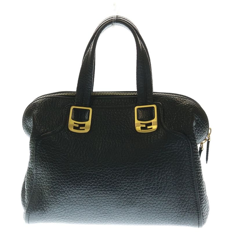 Fendi Chameleon FF Logo Plate Leather 2WAY Hand Shoulder Bag Gold Hardware