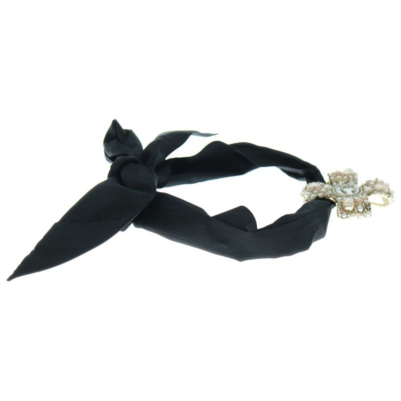 Chanel Coco Mark Faux Pearl Choker Necklace Pink And Gold Black