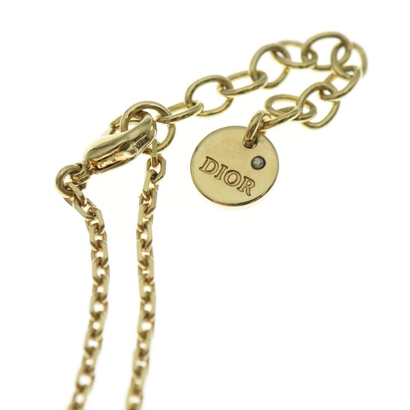 DIOR Petit CD Petit Light Stone Logo Chain Necklace Gold Women