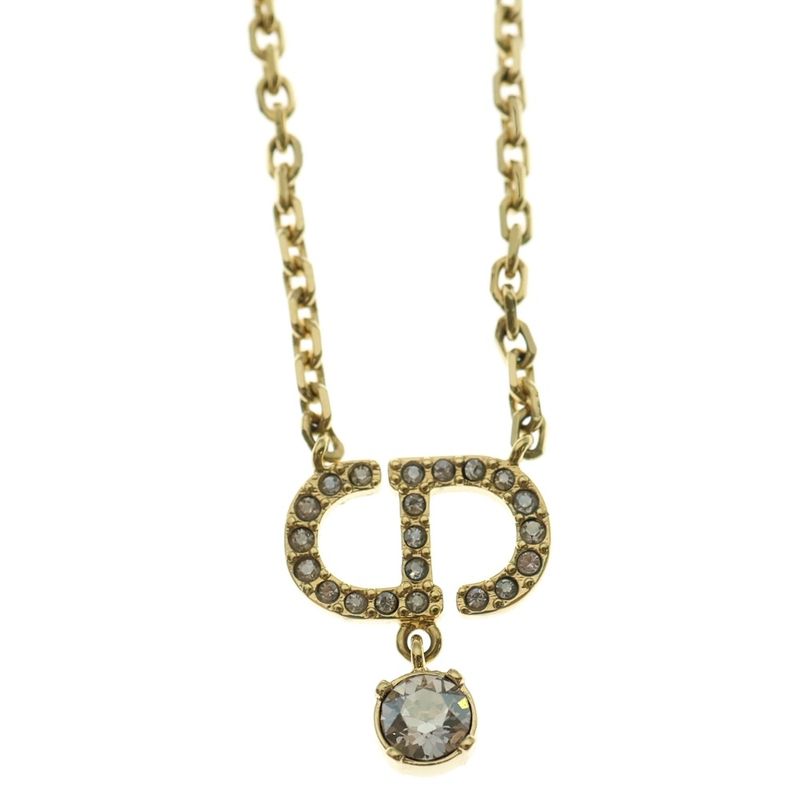 DIOR Petit CD Petit Light Stone Logo Chain Necklace Gold Women