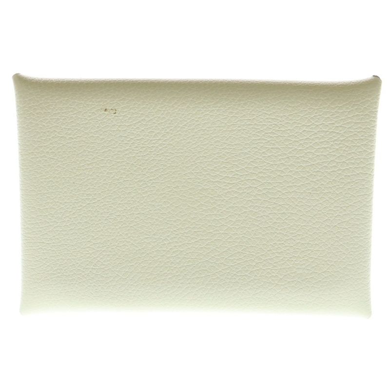 Hermes Calvi Nata Leather Card Case White Silver Hardware Stamped B