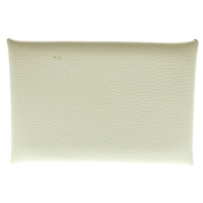 Hermes Calvi Nata Leather Card Case White Silver Hardware Stamped B