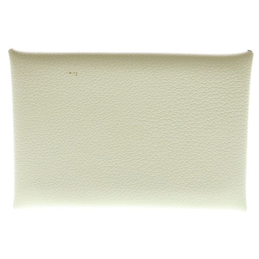 Hermes Calvi Nata Leather Card Case White Silver Hardware Stamped B
