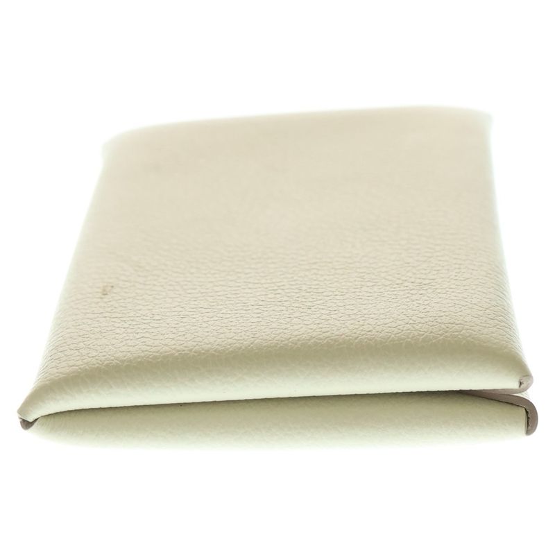 Hermes Calvi Nata Leather Card Case White Silver Hardware Stamped B