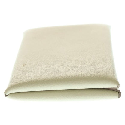 Hermes Calvi Nata Leather Card Case White Silver Hardware Stamped B