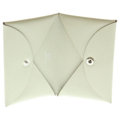 Hermes Calvi Nata Leather Card Case White Silver Hardware Stamped B