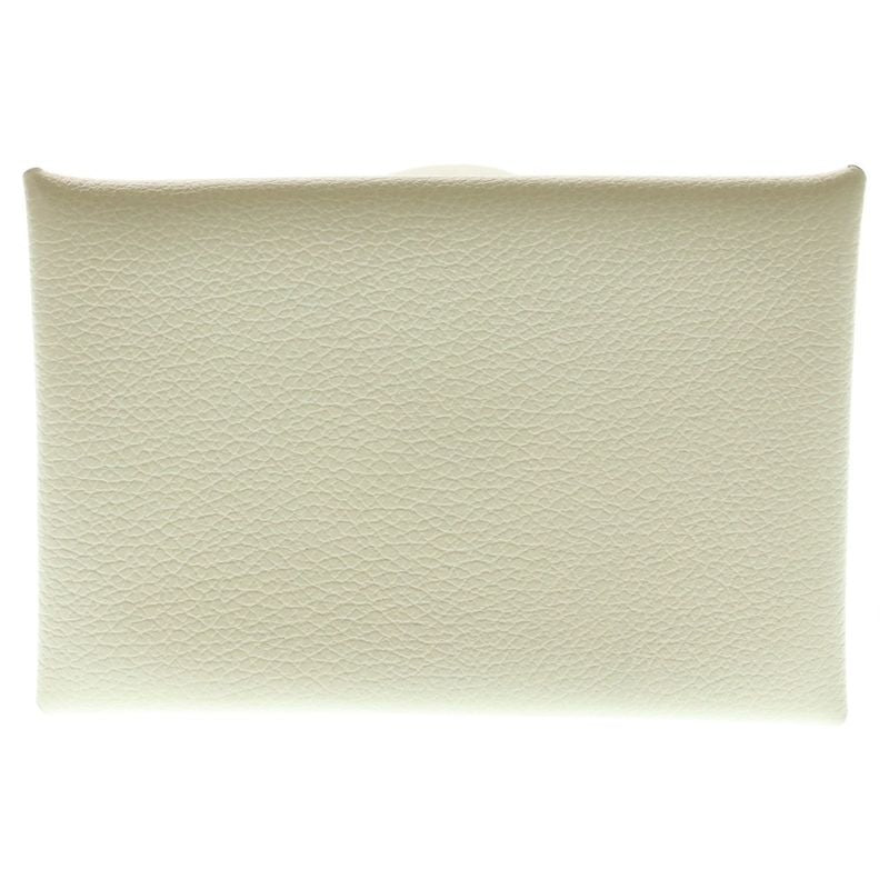 Hermes Calvi Nata Leather Card Case White Silver Hardware Stamped B