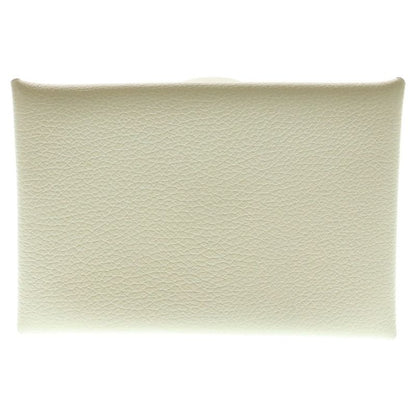 Hermes Calvi Nata Leather Card Case White Silver Hardware Stamped B