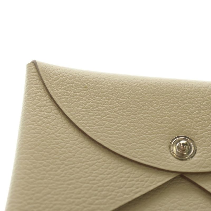 Hermes Calvi Nata Leather Card Case White Silver Hardware Stamped B