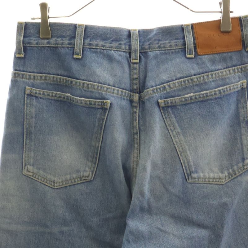 Gucci 17AW Zip Fly Bi-colored Straight Denim Pants Indigo 475274-xr609