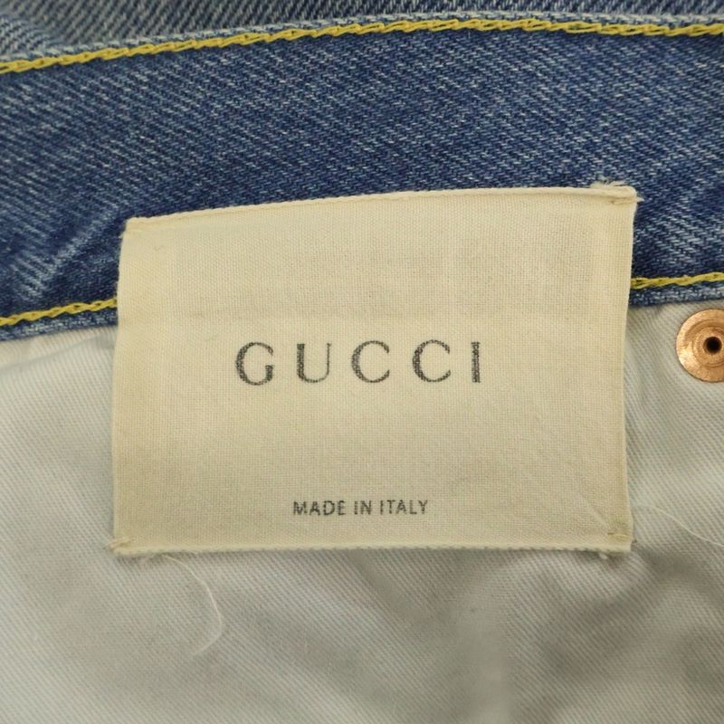 Gucci 17AW Zip Fly Bi-colored Straight Denim Pants Indigo 475274-xr609