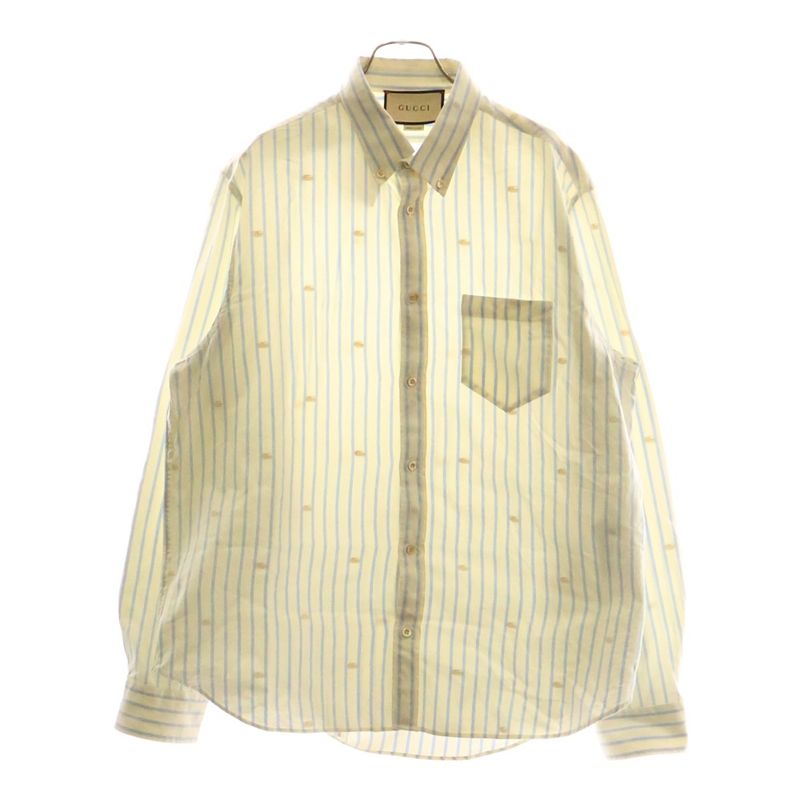 Gucci Regular Collar Button-down Long Sleeve Striped Long Sleeve Shirt Ivory/blu