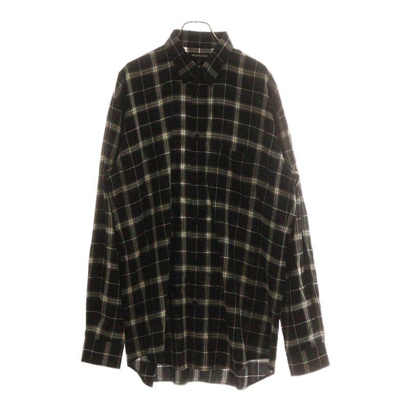 Balenciaga 19SS Back Logo Check L/S Shirt Black 556878 Tdm03