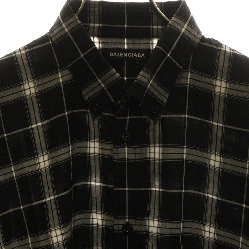 Balenciaga 19SS Back Logo Check L/S Shirt Black 556878 Tdm03