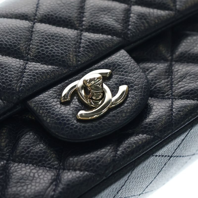 Chanel Mini Matelasse 20 Chain Shoulder Bag Navy Caviar Skin Silver Hardware