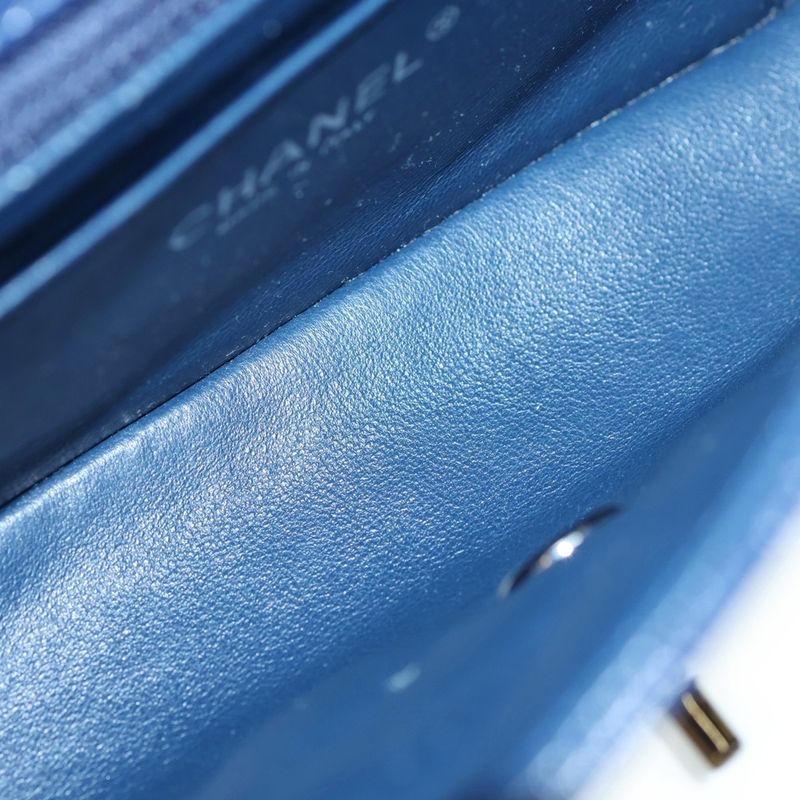 Chanel Mini Matelasse 20 Chain Shoulder Bag Navy Caviar Skin Silver Hardware