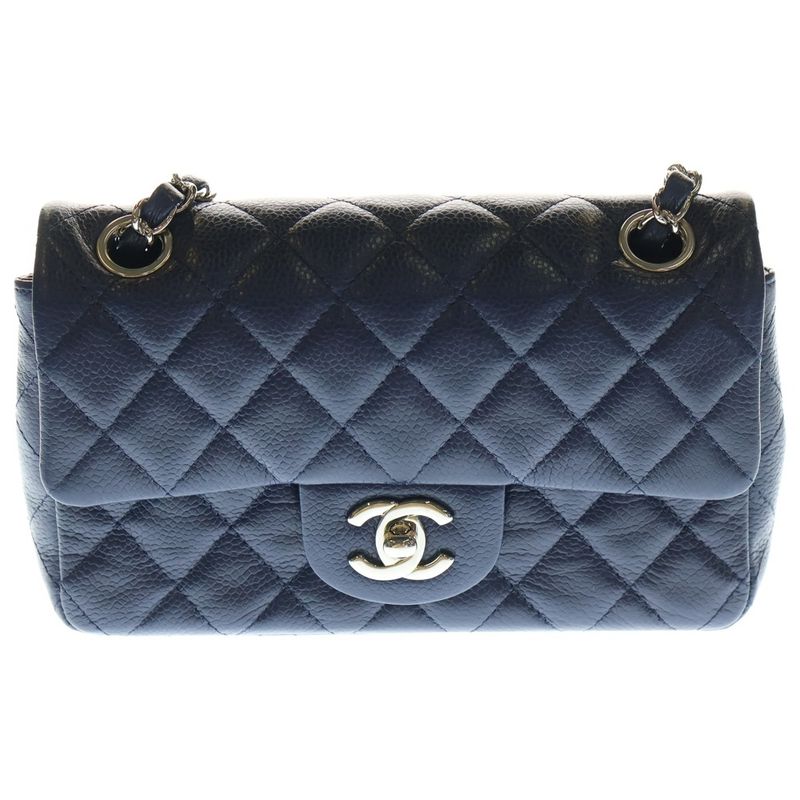 Chanel Mini Matelasse 20 Chain Shoulder Bag Navy Caviar Skin Silver Hardware