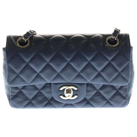 Chanel Mini Matelasse 20 Chain Shoulder Bag Navy Caviar Skin Silver Hardware