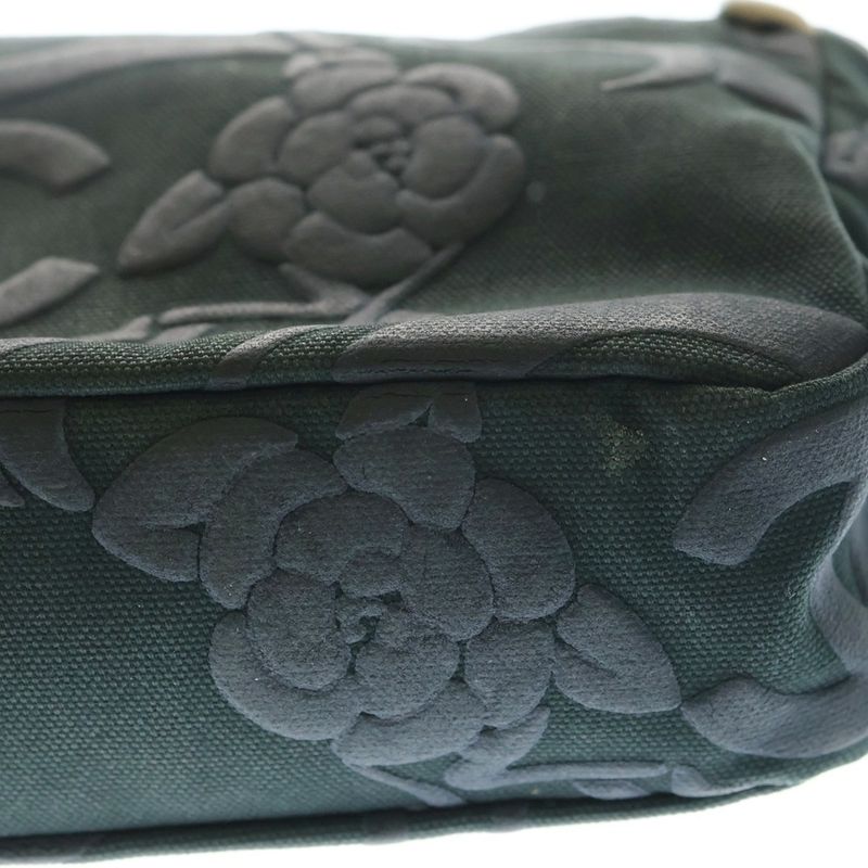 Chanel Camellia Chain Shoulder Bag Black Gray Canvas And Leather Silver Hardware