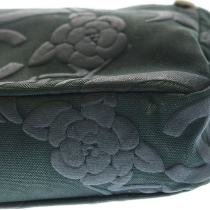 Chanel Camellia Chain Shoulder Bag Black Gray Canvas And Leather Silver Hardware