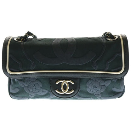 Chanel Camellia Chain Shoulder Bag Black Gray Canvas And Leather Silver Hardware