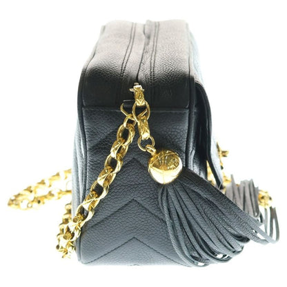 Chanel Chevron V-stitch Chain Shoulder Bag Caviar Skin Black Gold Hardware