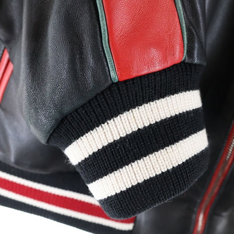 Gucci Logo Patch Varsity Leather Jacket Black 523526 Xg649