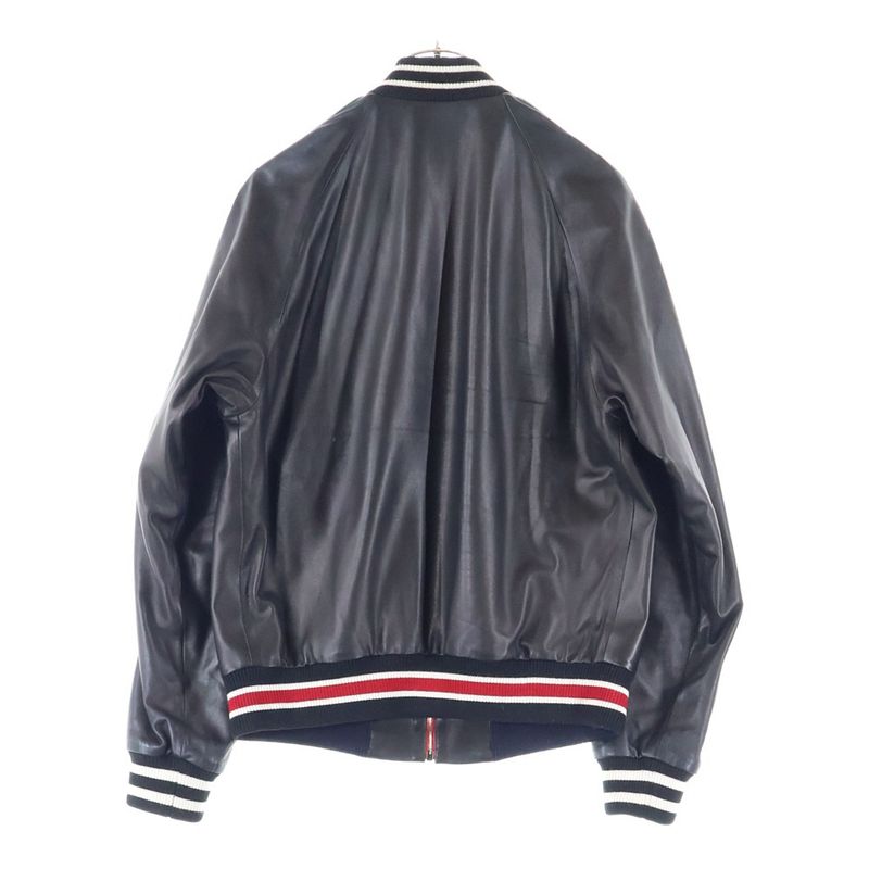 Gucci Logo Patch Varsity Leather Jacket Black 523526 Xg649