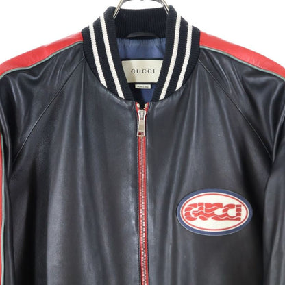 Gucci Logo Patch Varsity Leather Jacket Black 523526 Xg649