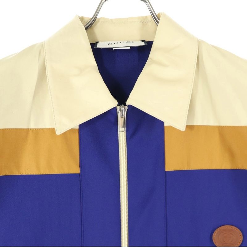 Gucci Technical Jersey Zip-up Jacket With GG Logo Patch Blue/brown 625335 Xjcns