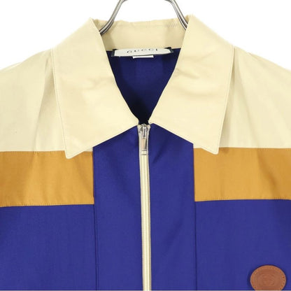 Gucci Technical Jersey Zip-up Jacket With GG Logo Patch Blue/brown 625335 Xjcns