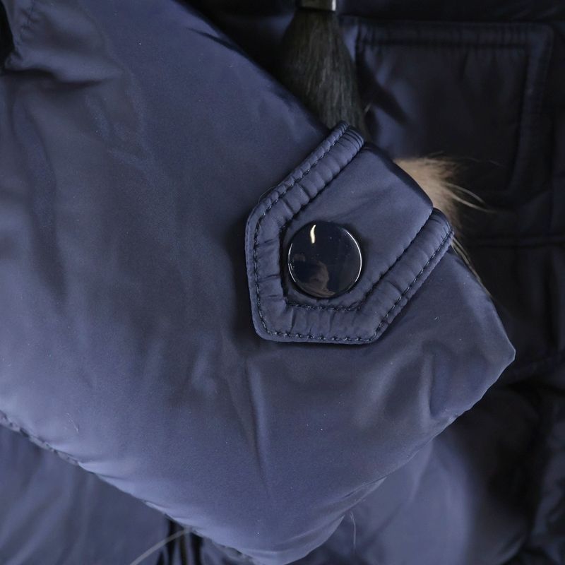 Prada Rubber Wappen Logo Tassel Hooded Zip Up Down Long Jacket Coat Navy Women