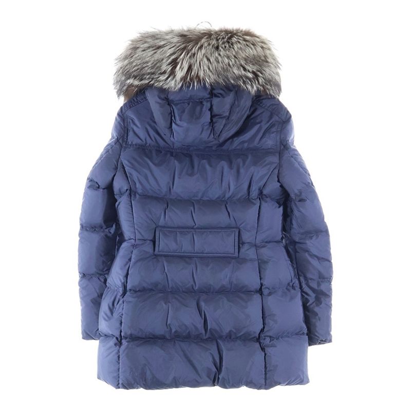 Prada Rubber Wappen Logo Tassel Hooded Zip Up Down Long Jacket Coat Navy Women