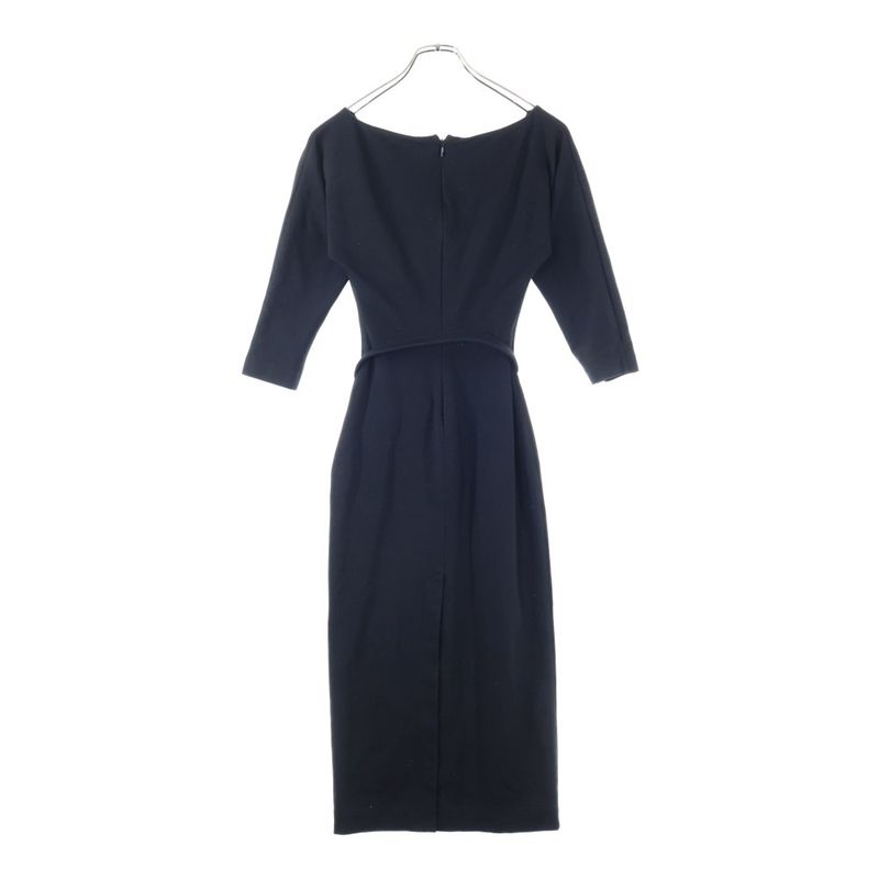 Fendi FF Logo Buckle Belt V-neck Wool Knit Half Sleeve Half Sleeve Long Dress