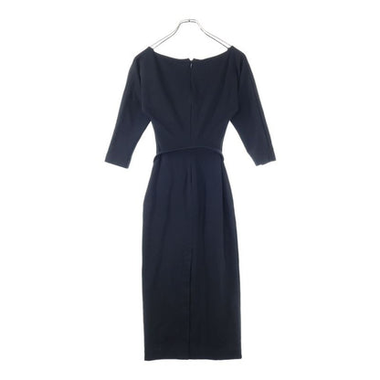 Fendi FF Logo Buckle Belt V-neck Wool Knit Half Sleeve Half Sleeve Long Dress