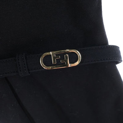 Fendi FF Logo Buckle Belt V-neck Wool Knit Half Sleeve Half Sleeve Long Dress