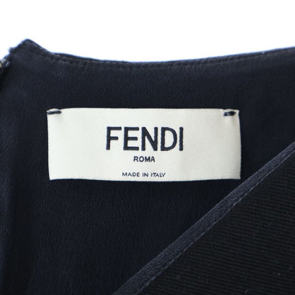 Fendi FF Logo Buckle Belt V-neck Wool Knit Half Sleeve Half Sleeve Long Dress