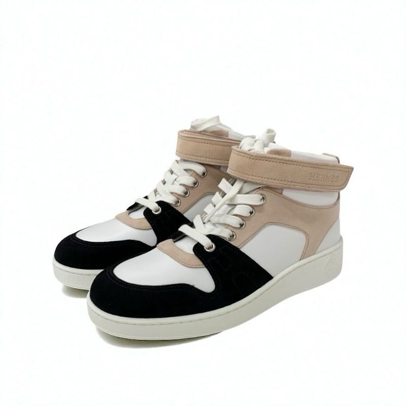Hermes Freestyle Sneakers Shoes Leather Suede White Pink Beige Black Unused