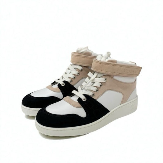 Hermes Freestyle Sneakers Shoes Leather Suede White Pink Beige Black Unused
