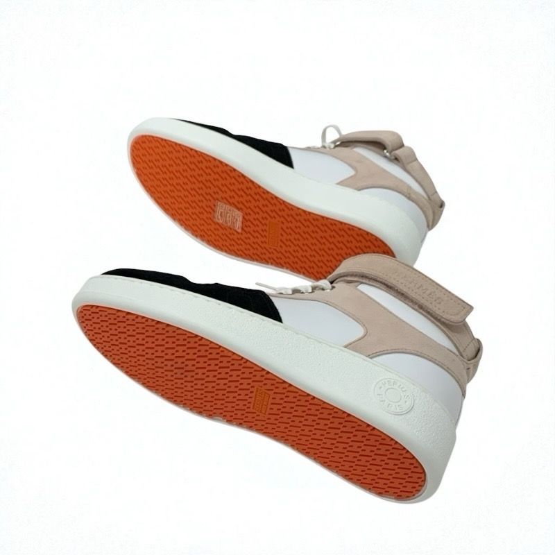 Hermes Freestyle Sneakers Shoes Leather Suede White Pink Beige Black Unused