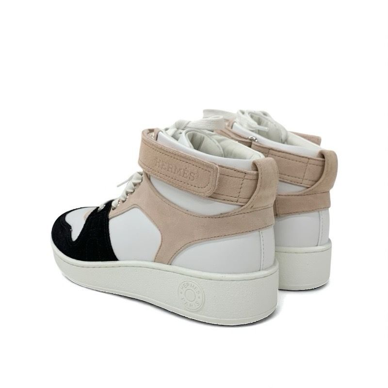 Hermes Freestyle Sneakers Shoes Leather Suede White Pink Beige Black Unused