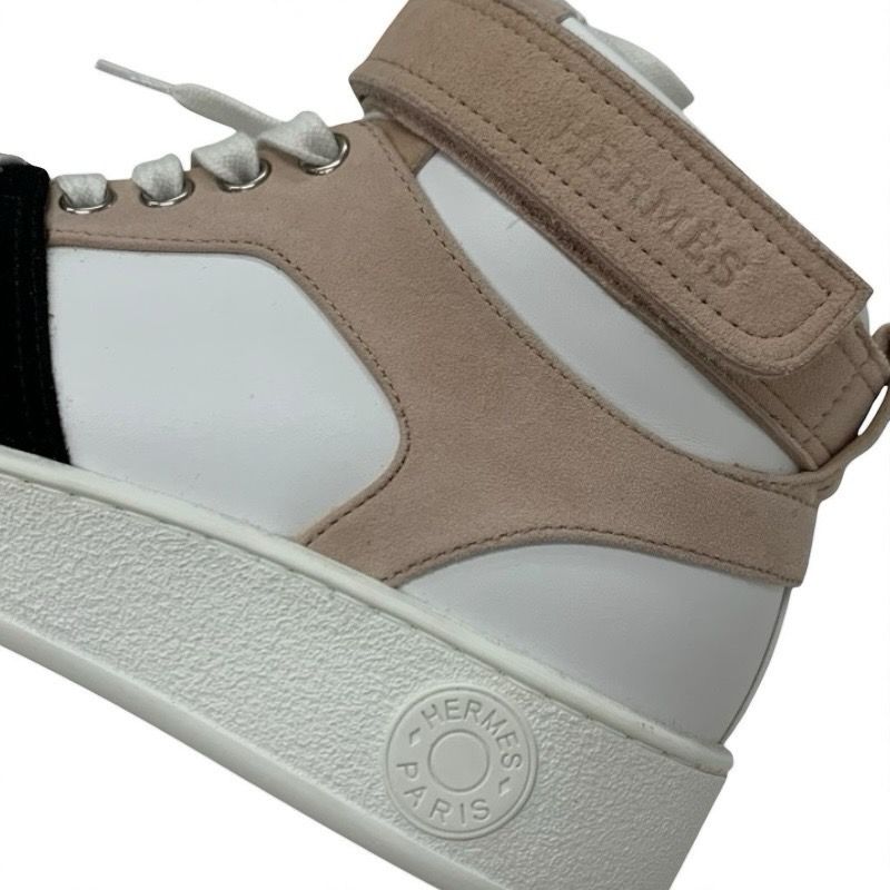 Hermes Freestyle Sneakers Shoes Leather Suede White Pink Beige Black Unused