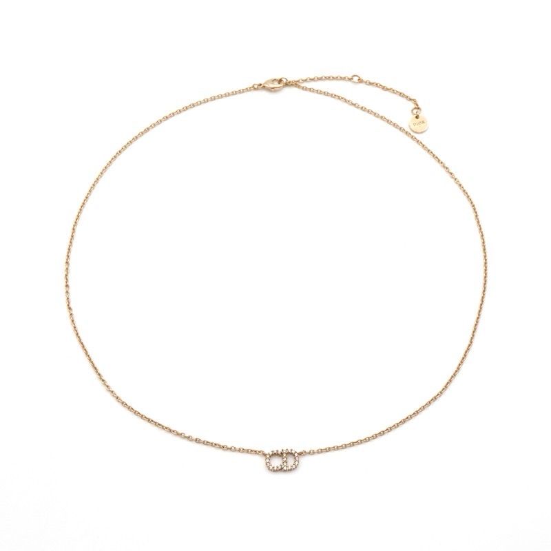 Christian DIOR Clair D LUNE Necklace Pendant Choker Gold Logo Rhinestone