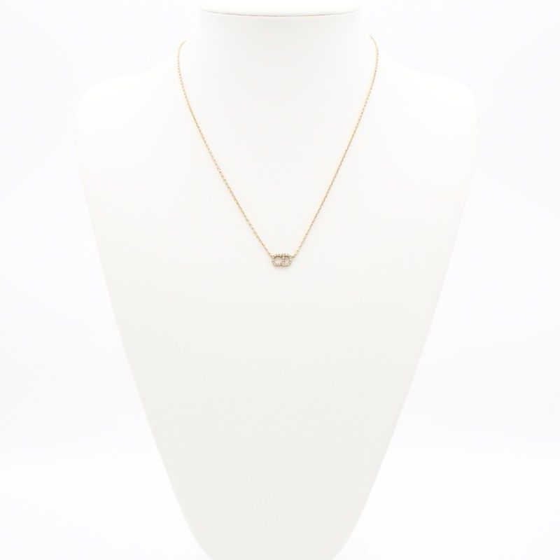 Christian DIOR Clair D LUNE Necklace Pendant Choker Gold Logo Rhinestone